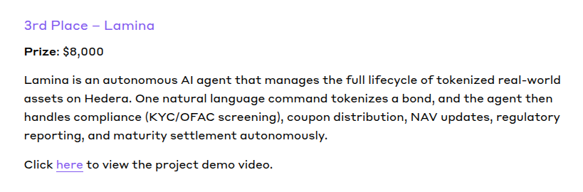 Hedera Hello Future Apex Hackathon — Lamina